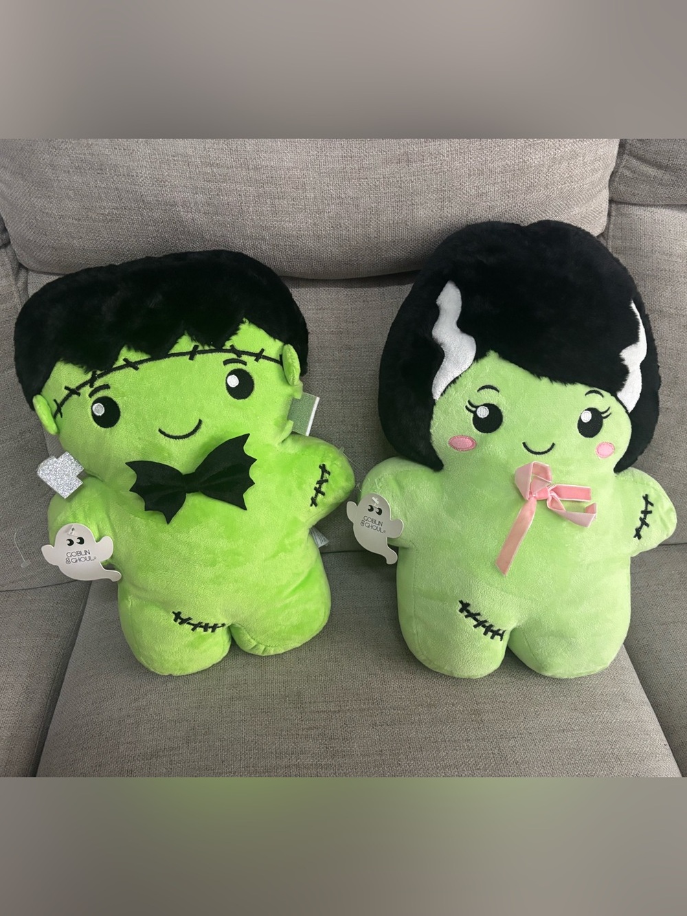 Plush Green Frankenstein Couple Halloween Decor - Heavy Plush Dolls